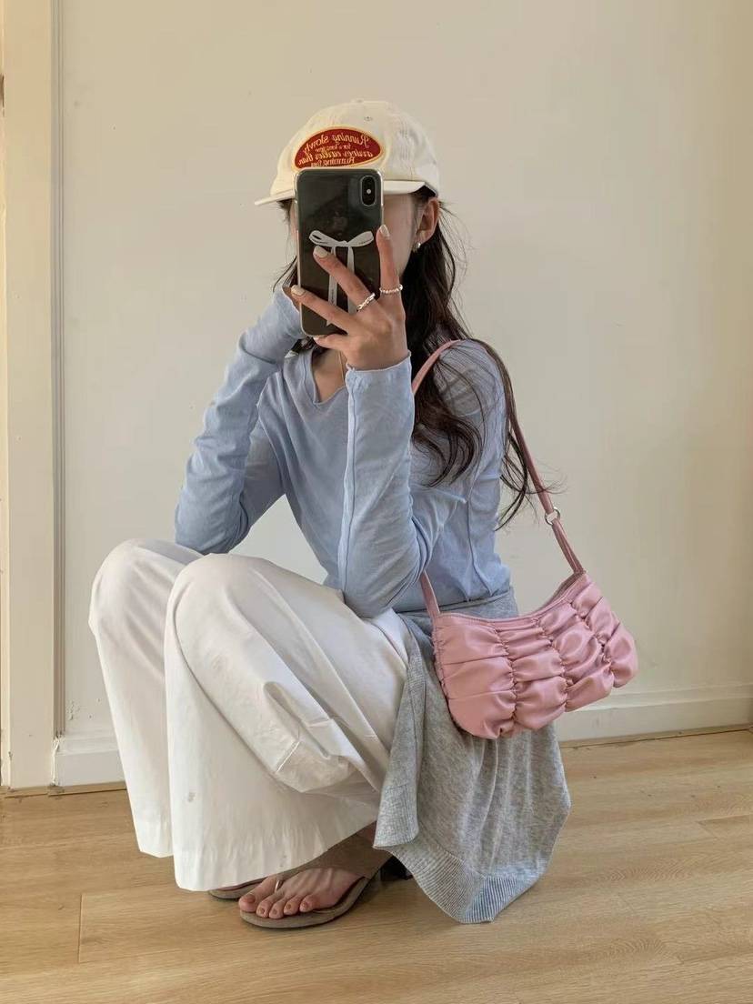 OPPA東大門實拍女裝新品25春夏時尚休閑熱賣單肩斜跨包褶皺OPPA單肩/斜跨包