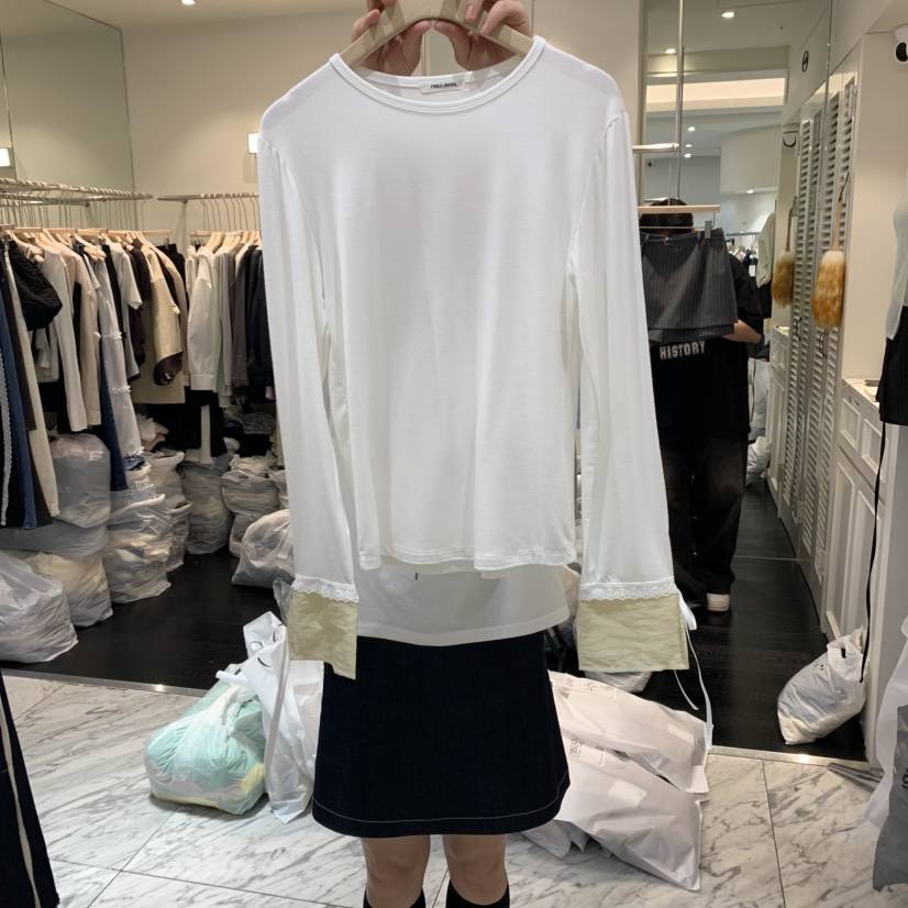 FRILL東大門實拍女士新品25春夏時尚推薦職業休閑長袖T恤蕾絲FRILL長袖T恤