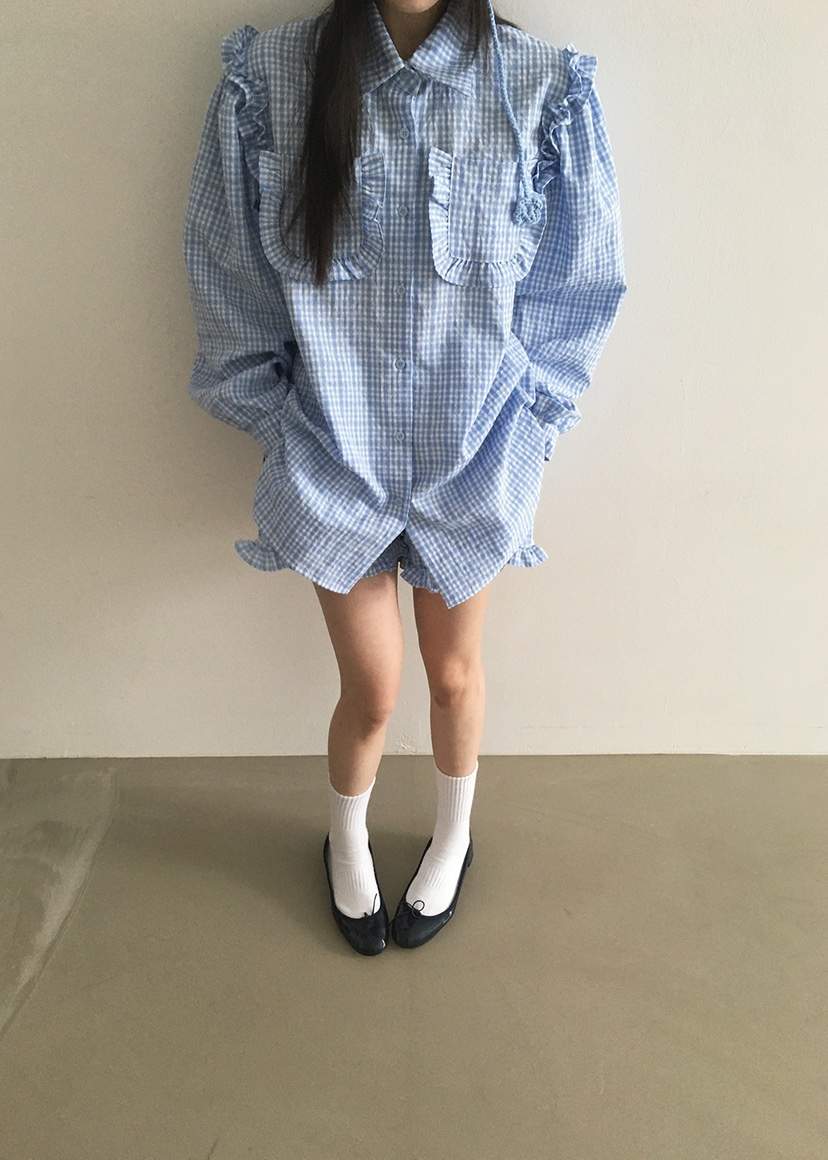 CLODE直郵韓國代購㊣女裝新品人氣時尚休閑職業襯衫蕾絲衫格紋CLODE襯衫/蕾絲衫