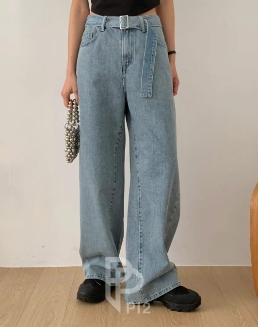 PI2韓國㊣直郵東大門代購女裝新品推薦25春夏時尚牛仔褲含腰帶Pi2牛仔褲