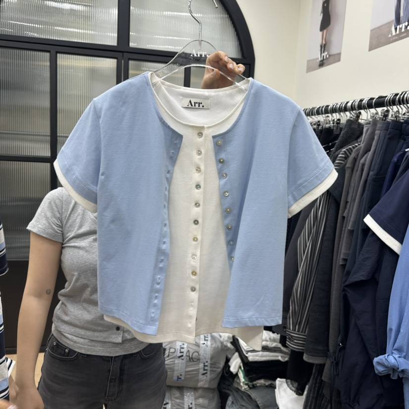 ARR韓國代購女裝新品時尚休閑25春夏人氣職業推薦T恤假兩件ARRT恤