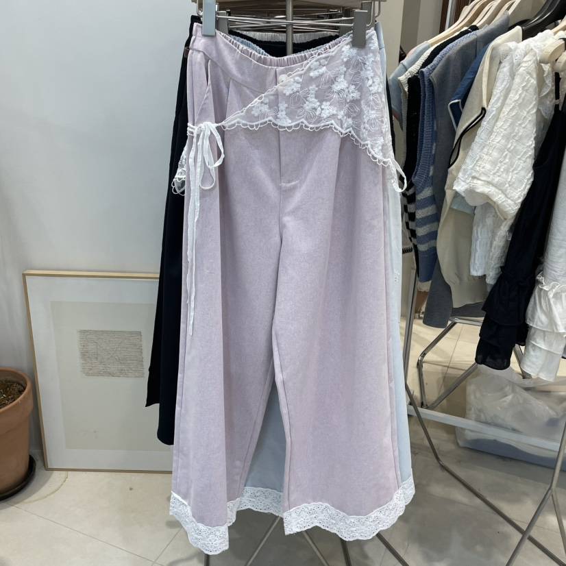 J&amp;C韓國㊣直郵東大門代購女裝新品時尚人氣休閑褲蕾絲J&C/J.BLANC休閑褲