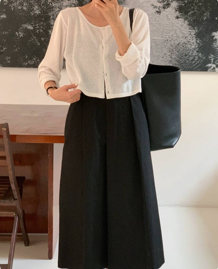 A Flan韓國直郵㊣東大門實拍女裝新品職業針織衫短款亞麻開衫AFN/A Flan針織衫