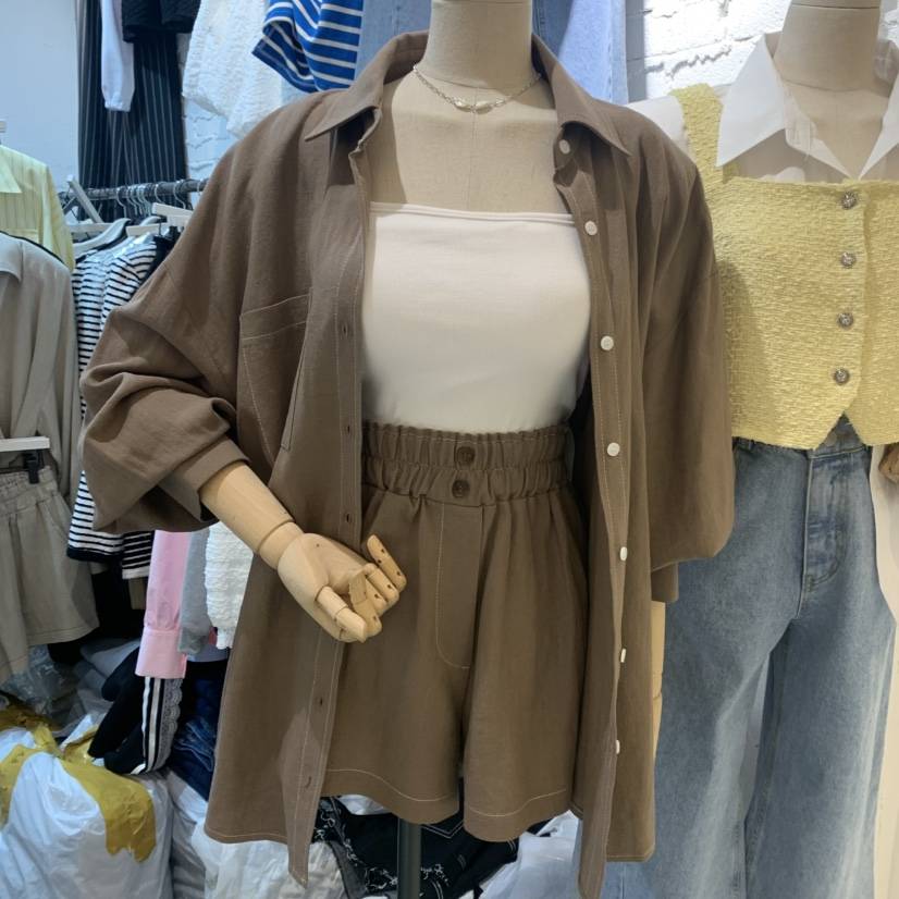 OZ直郵韓國代購㊣女裝新品時尚休閑熱賣套裝兩件套套裝亞麻OZ.ounce套裝