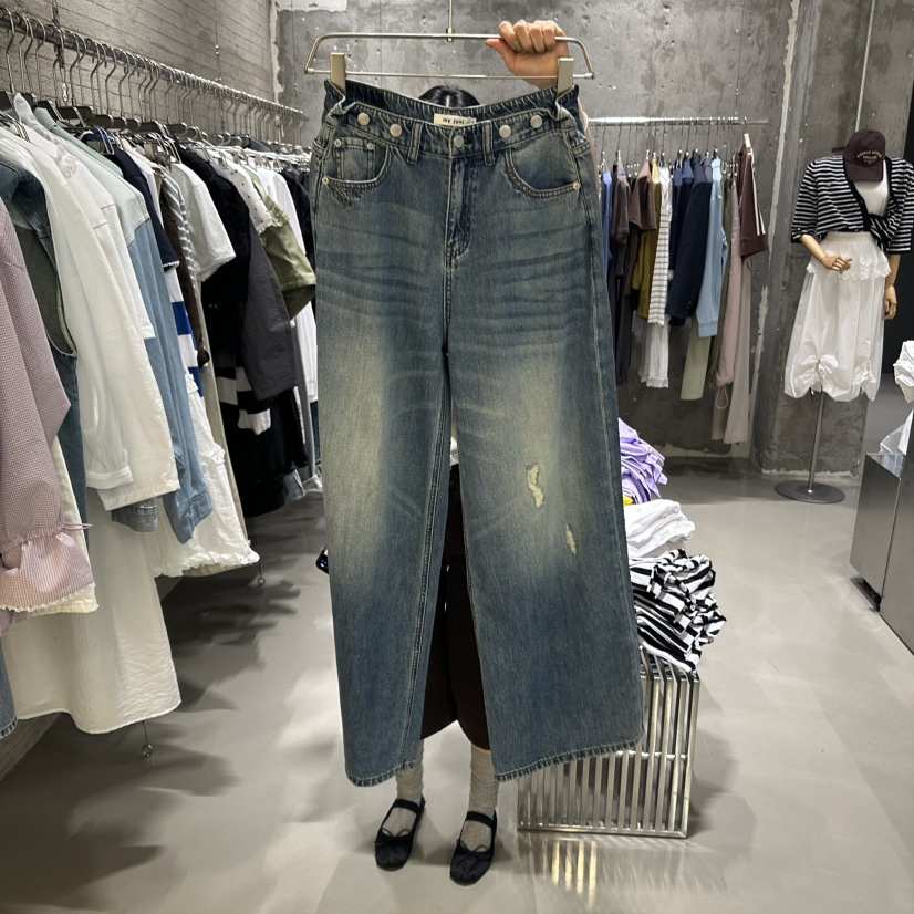 JUNI韓國㊣直郵東大門代購女裝新品人氣休閑熱賣職業牛仔褲my juni牛仔褲