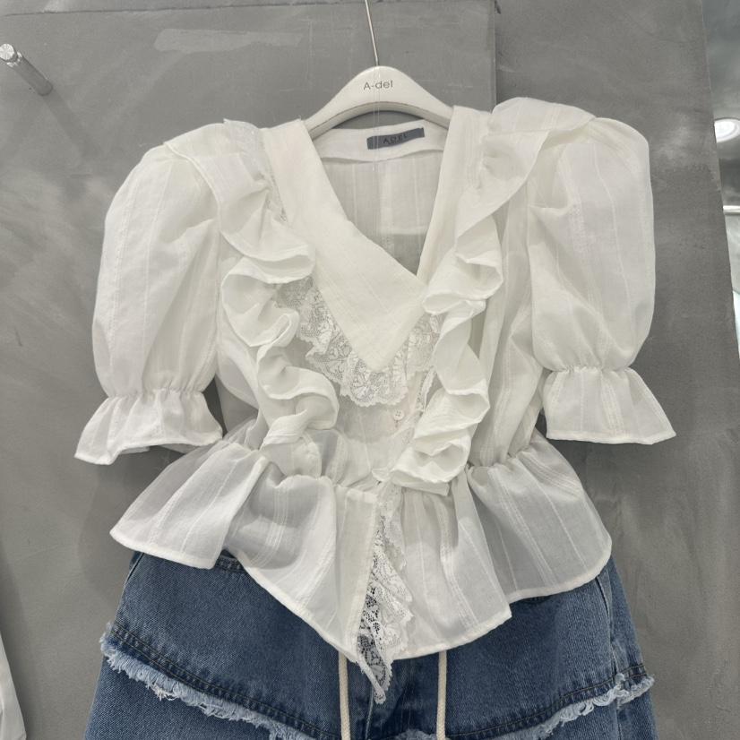 A-DEL韓國直郵㊣東大門實拍女裝新品25春夏推薦襯衫蕾絲衫A-DEL襯衫/蕾絲衫