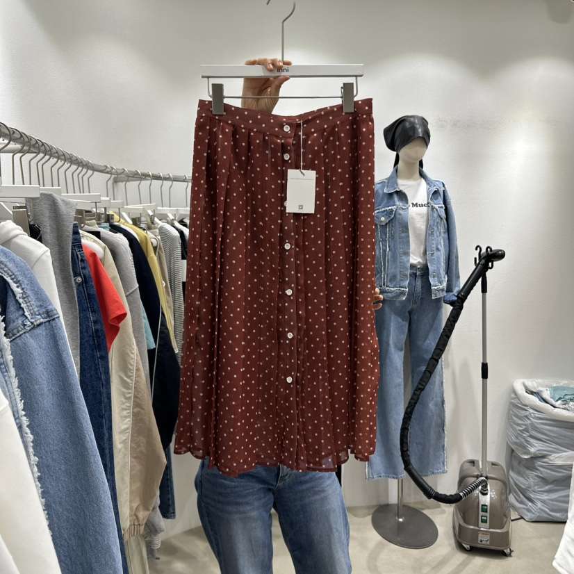 INNI韓國直郵㊣女裝新品休閑25春夏人氣半身裙中短裙圓點裙inni半身裙/中短裙