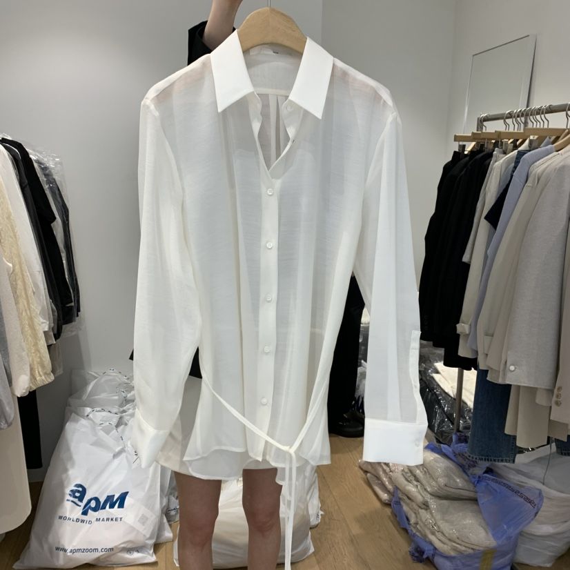 OUR-A韓國代購女裝新品真品職業休閑人氣襯衫蕾絲衫含腰帶OUR-A襯衫/蕾絲衫