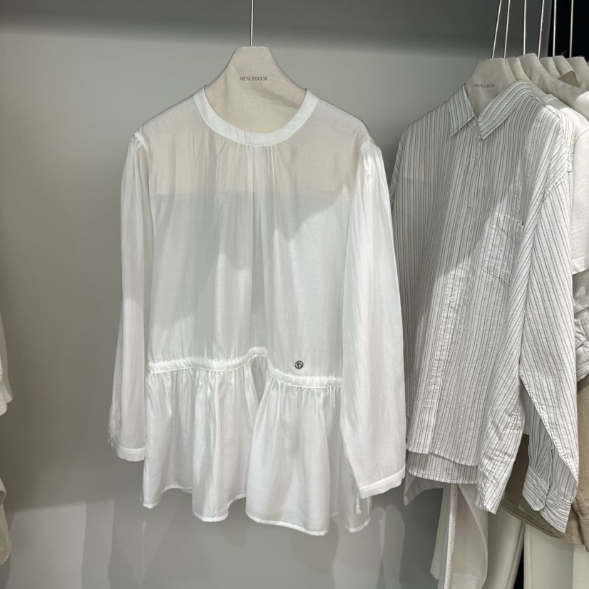 FRENCH DOOR韓國代購女士新品人氣25春夏休閑襯衫蕾絲衫透明FRENCH DOOR襯衫/蕾絲衫