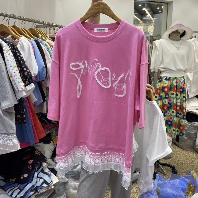 HAPPYBERRY韓國直郵㊣東大門實拍女裝新品25春夏T恤蕾絲長款HAPPYBERRYT恤