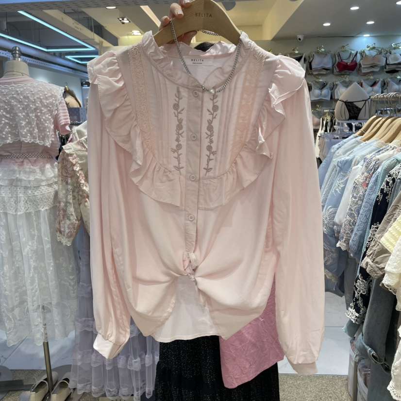空東大門代購女裝新品職業25春夏時尚推薦人氣襯衫蕾絲衫刺繡BELITA襯衫/蕾絲衫