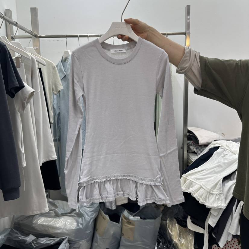 VISUAL SPACE韓國直郵女士新品職業人氣真品25春夏長袖T恤VISUAL SPACE長袖T恤