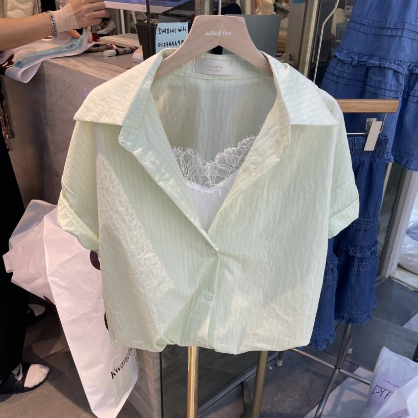 LULULALLA韓國代購女裝新品25春夏熱賣休閑人氣時尚襯衫蕾絲衫LULULALLA襯衫/蕾絲衫