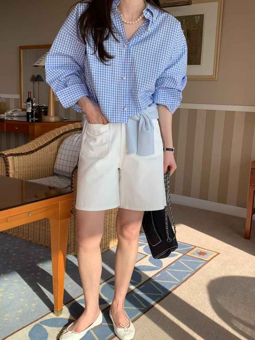 PRIVIE東大門實拍女士新品休閑人氣職業25春夏襯衫蕾絲衫格紋PRIVIE襯衫/蕾絲衫