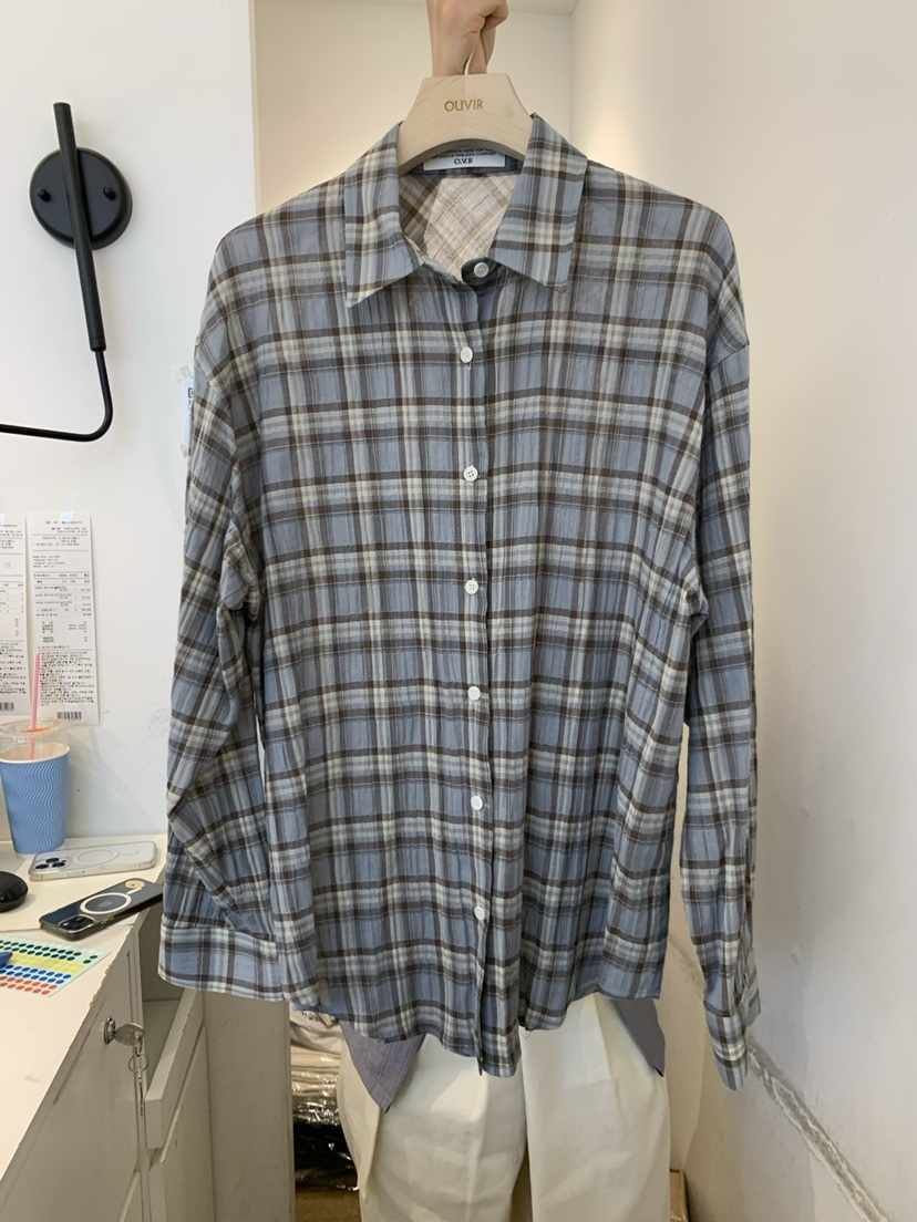 OUVIR直郵韓國代購㊣女裝新品25春夏時尚人氣襯衫蕾絲衫格紋O.V.R/OUVIR襯衫/蕾絲衫