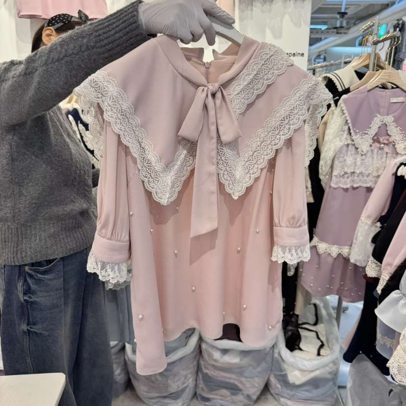 PAPA直郵韓國代購㊣女裝新品25春夏推薦休閑人氣襯衫蕾絲衫PAPA襯衫/蕾絲衫