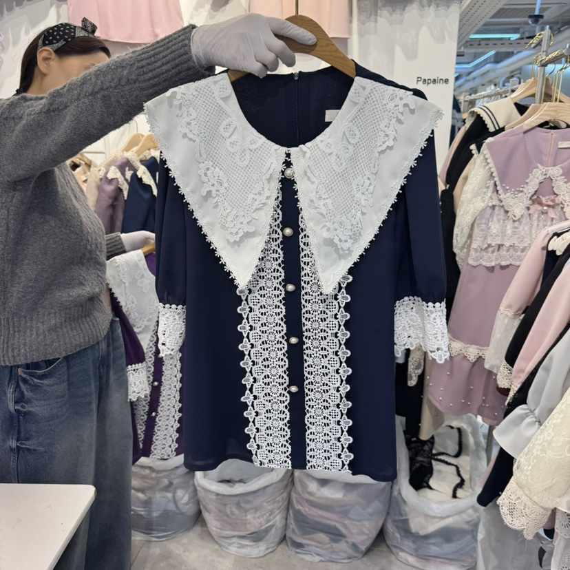 PAPA韓國直郵㊣女裝新品休閑人氣熱賣推薦25春夏襯衫蕾絲衫PAPA襯衫/蕾絲衫