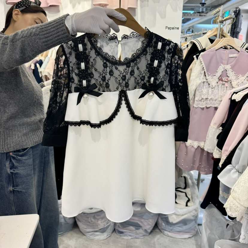 PAPA韓國㊣直郵東大門代購女裝新款人氣休閑25春夏襯衫蕾絲衫PAPA襯衫/蕾絲衫