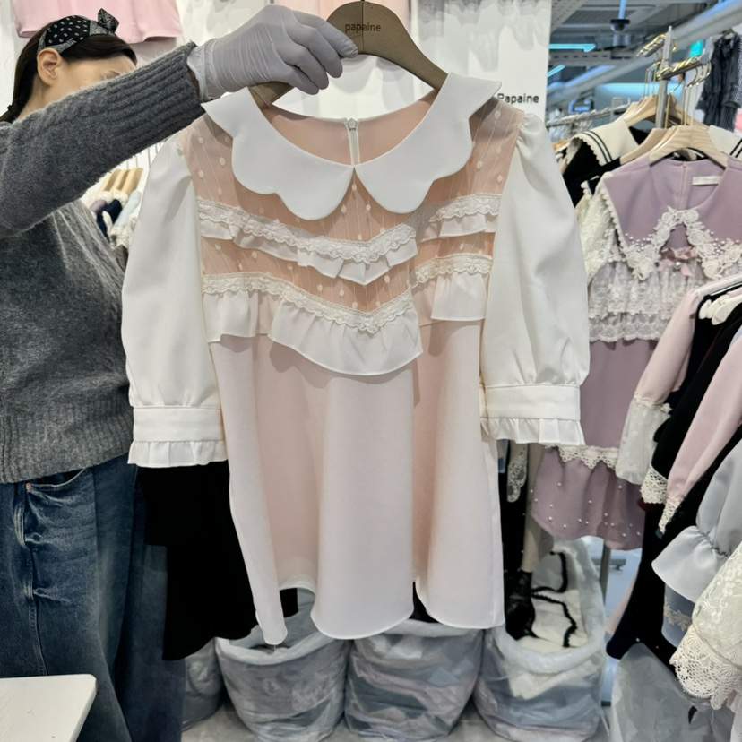PAPA韓國直郵㊣女裝新品休閑人氣熱賣推薦時尚25春夏襯衫蕾絲衫PAPA襯衫/蕾絲衫
