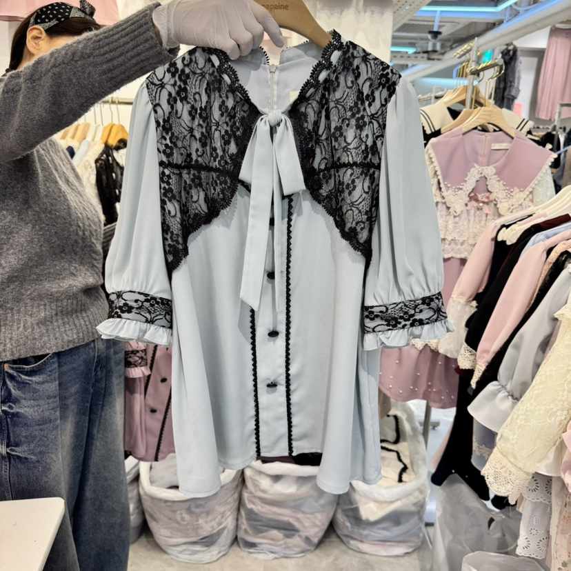 PAPA直郵韓國代購㊣女裝新品推薦時尚人氣休閑25春夏襯衫蕾絲衫PAPA襯衫/蕾絲衫