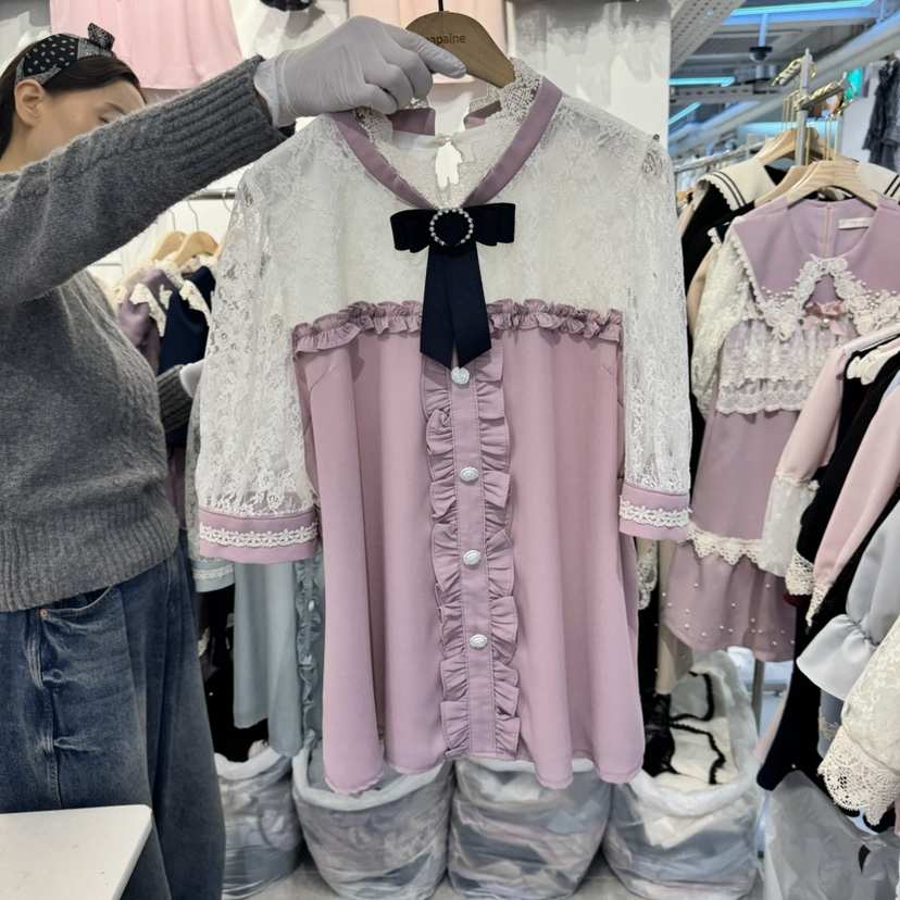 PAPA韓國直郵㊣東大門實拍女裝新款25春夏人氣推薦襯衫蕾絲衫PAPA襯衫/蕾絲衫