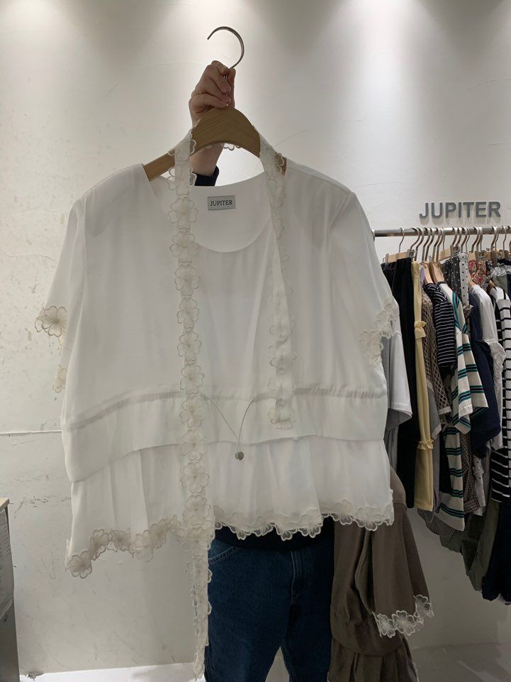 JUPITER直郵韓國代購㊣女裝新品熱賣25春夏襯衫蕾絲衫含脖帶JUPITER襯衫/蕾絲衫