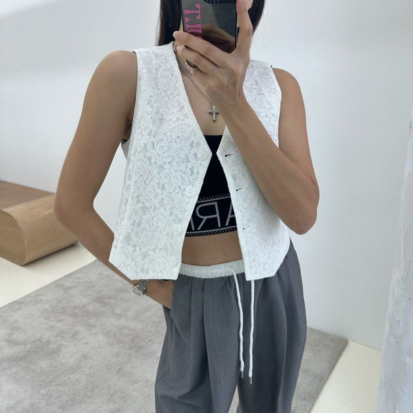 SOUIT直郵韓國代購㊣女裝新款休閑熱賣25春夏時尚推薦馬甲蕾絲SOUIT by mabel-L馬甲