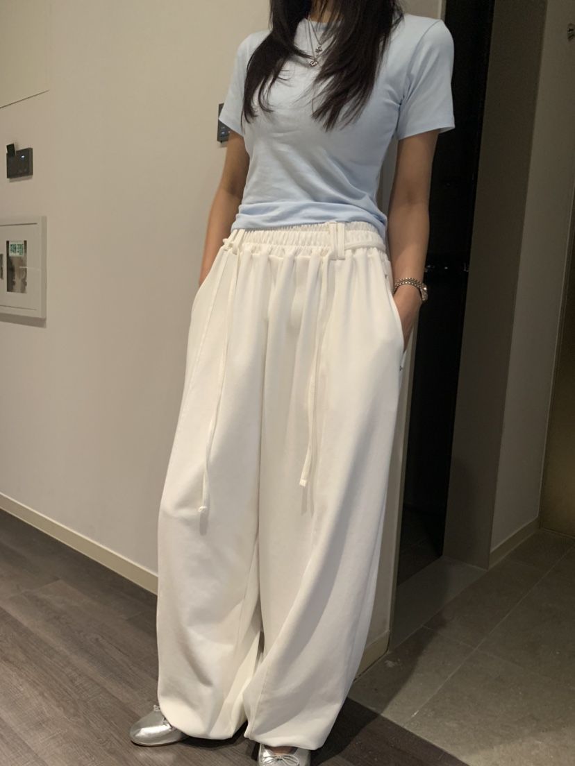 BADCALM直郵韓國代購㊣女裝新款時尚休閑推薦25春夏休閑褲腰帶BADCALM休閑褲