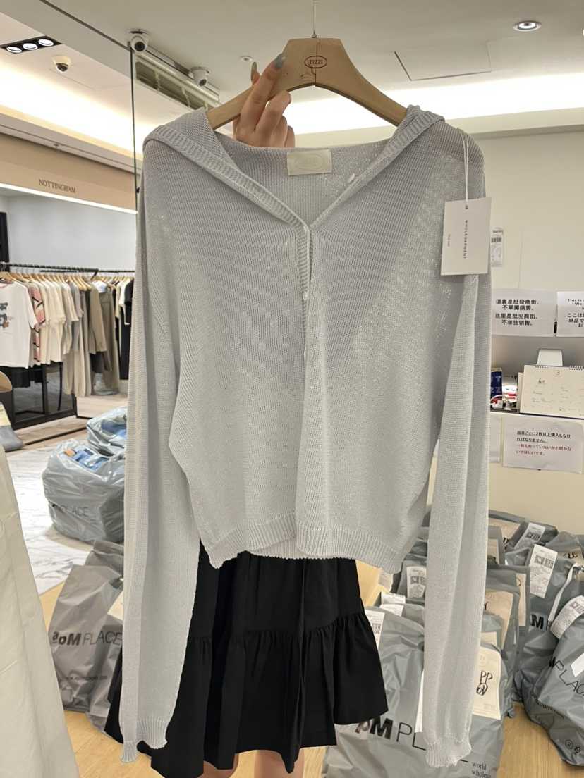 TIZZI韓國㊣直郵東大門代購女裝新品時尚針織衫破洞兜帽亞麻TIZZI針織衫