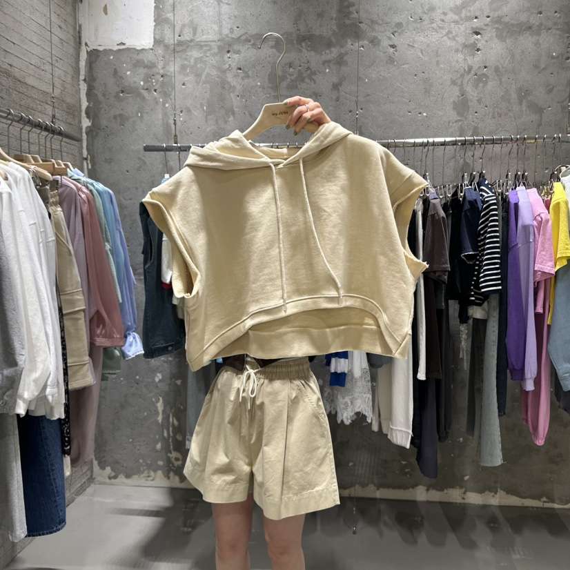 JUNI韓國直郵㊣女裝新款休閑時尚熱賣推薦25春夏吊帶背心兜帽my juni吊帶/背心