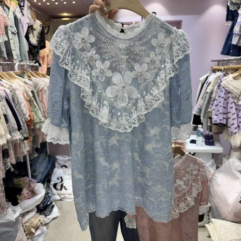 MS韓國直郵㊣東大門實拍女裝新品時尚推薦人氣休閑襯衫蕾絲衫MS襯衫/蕾絲衫