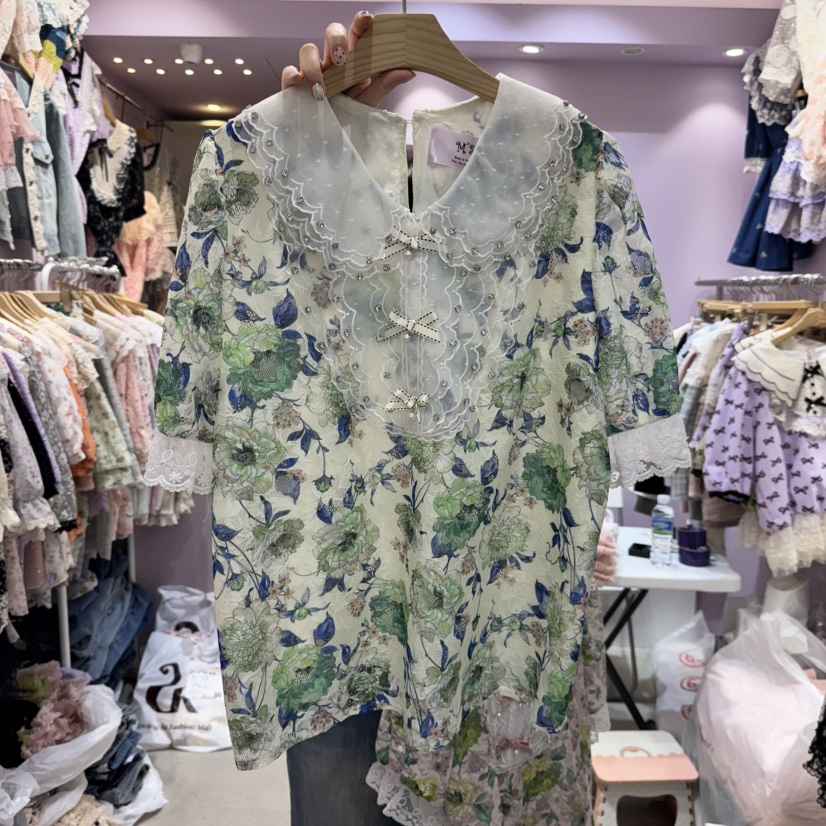 MS韓國直郵㊣東大門實拍女裝新品休閑時尚人氣25春夏襯衫蕾絲衫MS襯衫/蕾絲衫