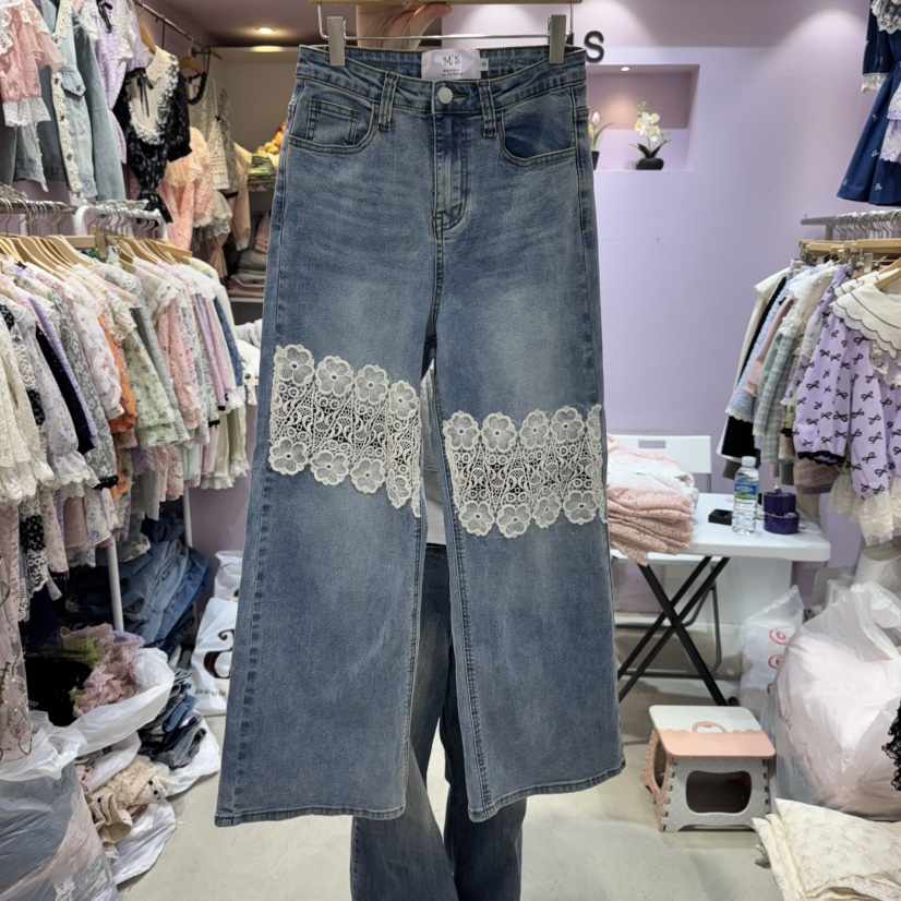 MS直郵韓國代購㊣女裝新款推薦時尚人氣熱賣25春夏牛仔褲蕾絲MS牛仔褲