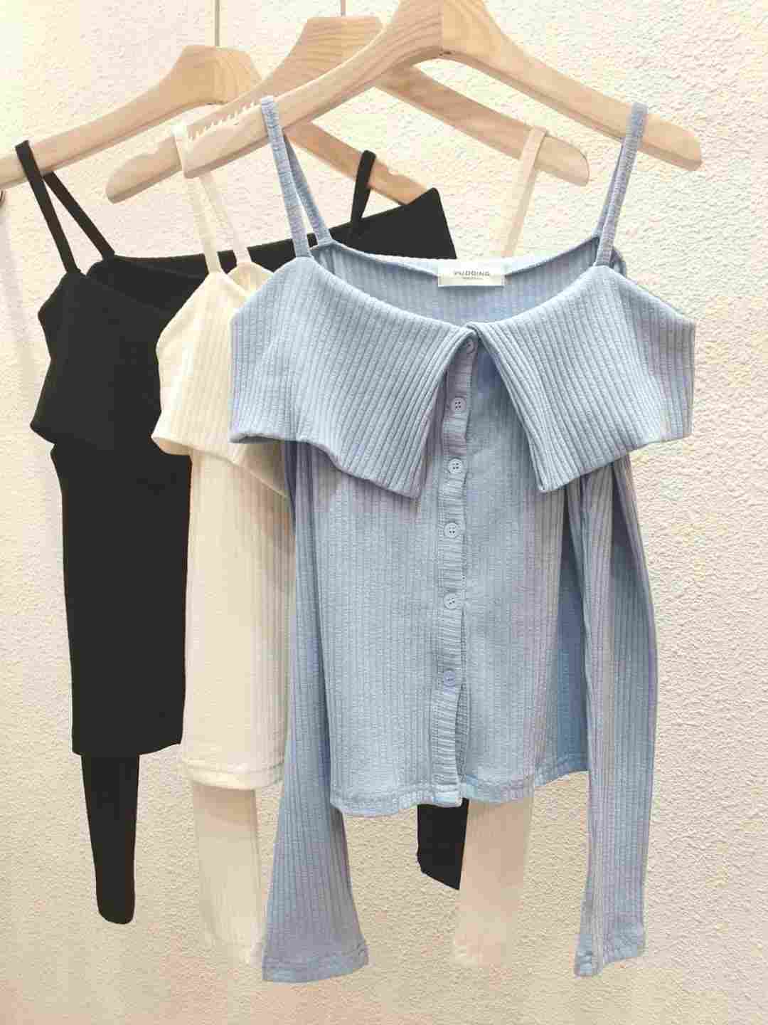 PUDDING韓國㊣直郵東大門代購女裝新款25春夏推薦針織衫露肩PUDDING針織衫