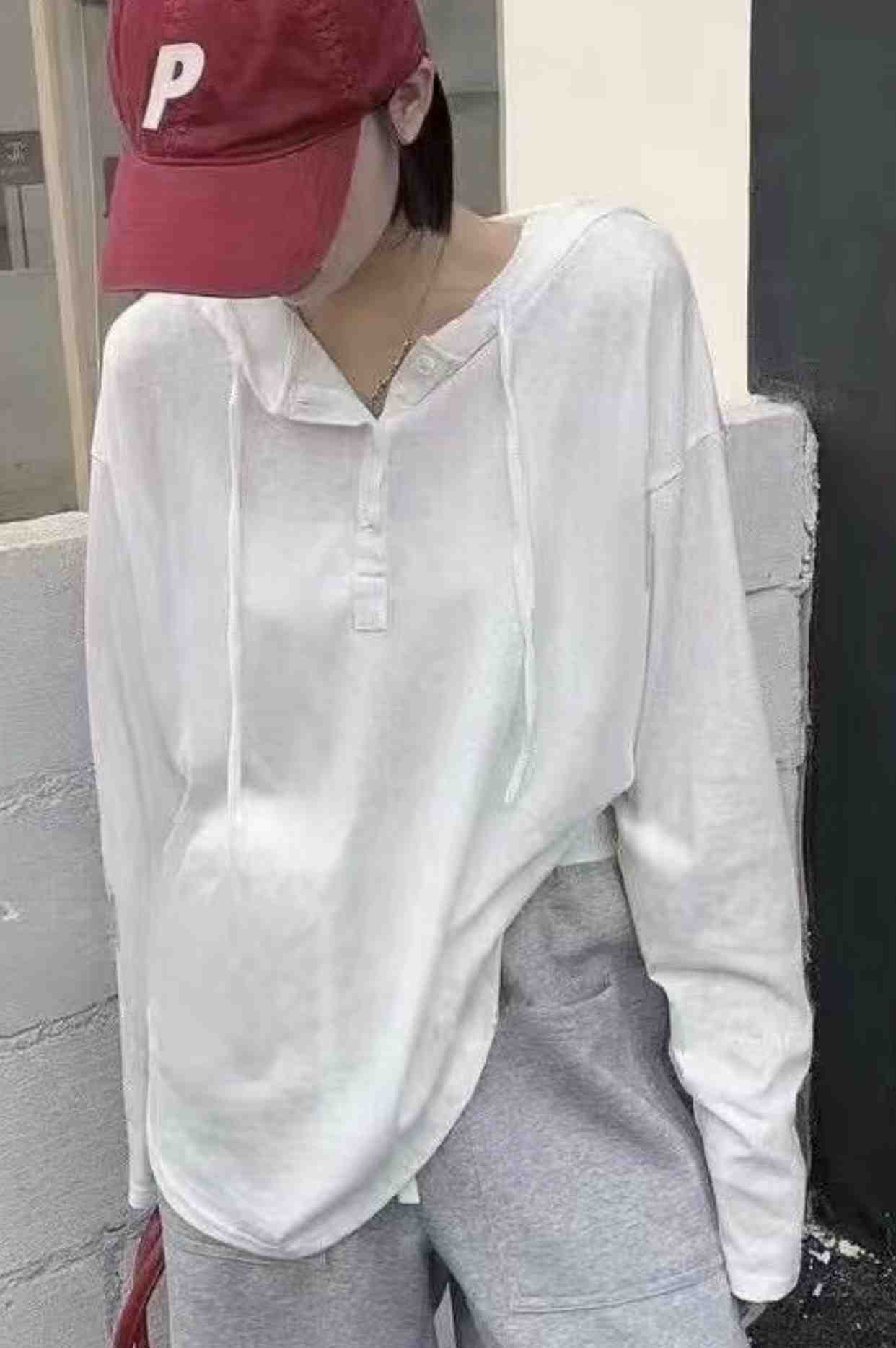 COTTONFACTORY韓國直郵㊣女裝新款休閑針織衫連帽衫寬松紐扣COTTONFACTORY針織衫
