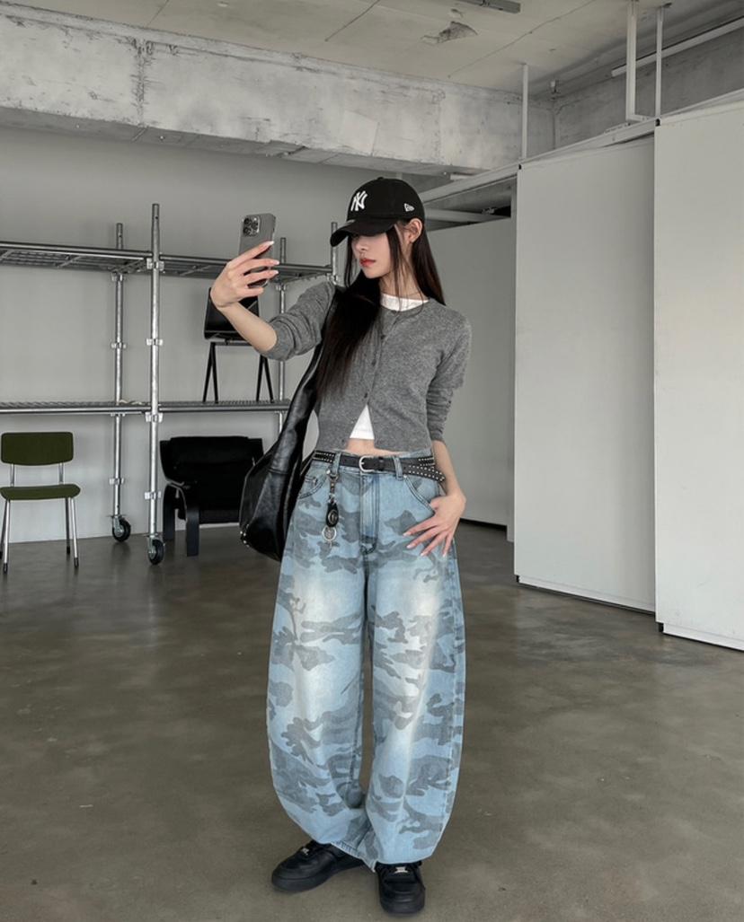 SEEOT直郵韓國代購㊣女裝新品休閑時尚25春夏熱賣牛仔褲迷彩GGD牛仔褲