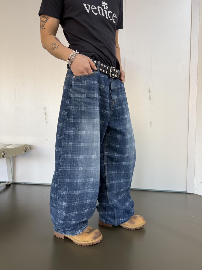SEEOT韓國直郵㊣女裝新款人氣休閑時尚熱賣牛仔褲不含腰帶格紋GGD牛仔褲