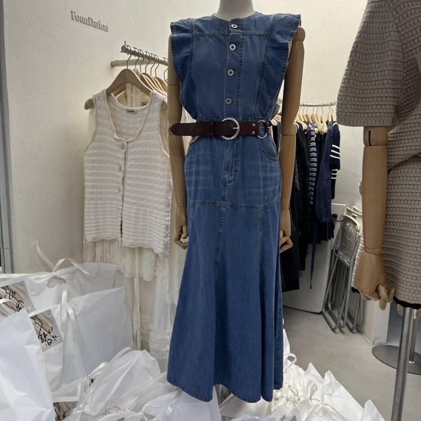 FOUNDATION韓國㊣直郵東大門代購女裝新品25春夏連衣裙不含腰帶FOUNDATION連衣裙