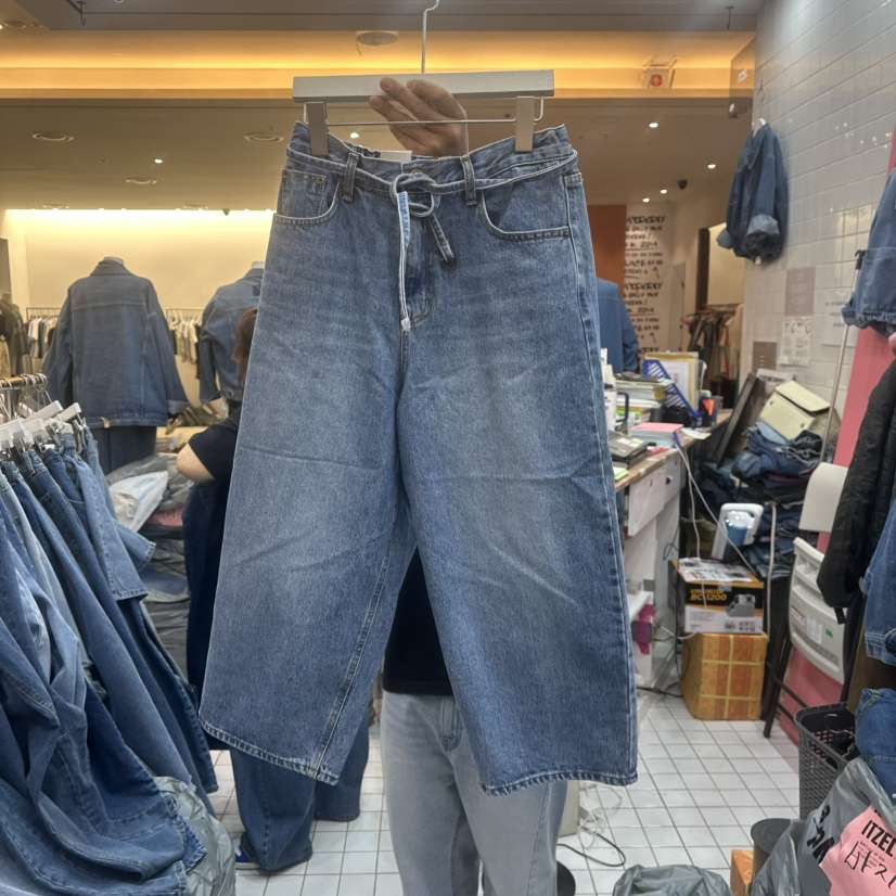ITZEL韓國㊣直郵東大門代購女裝新款熱賣時尚休閑牛仔褲含腰繩ITZEL牛仔褲