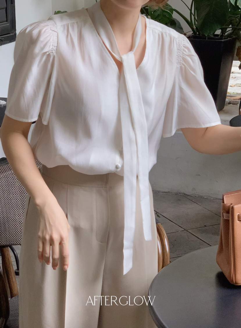 AFTERGLOW韓國㊣直郵東大門代購女裝新品熱賣襯衫蕾絲衫含脖帶蝴蝶結AFTERGLOW襯衫/蕾絲衫