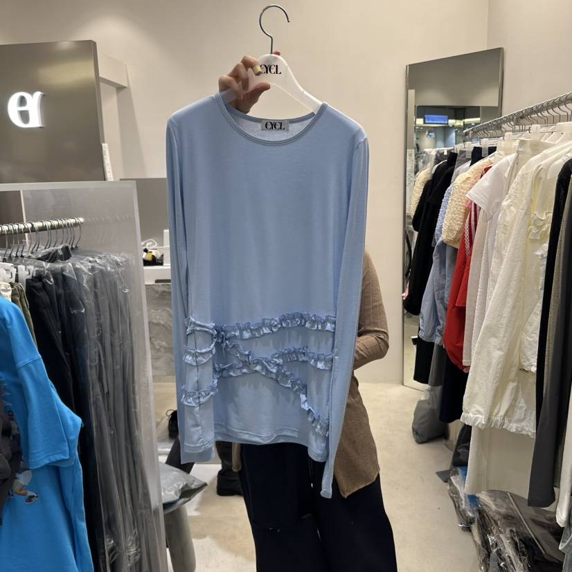 EYEL韓國直郵㊣女裝新品人氣熱賣時尚推薦休閑25春夏長袖T恤天絲EYEL長袖T恤