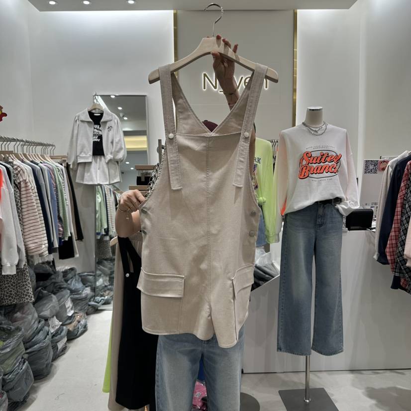 N YEN韓國直郵㊣女裝新款休閑人氣推薦時尚背帶褲口袋亞麻N YEN背帶褲