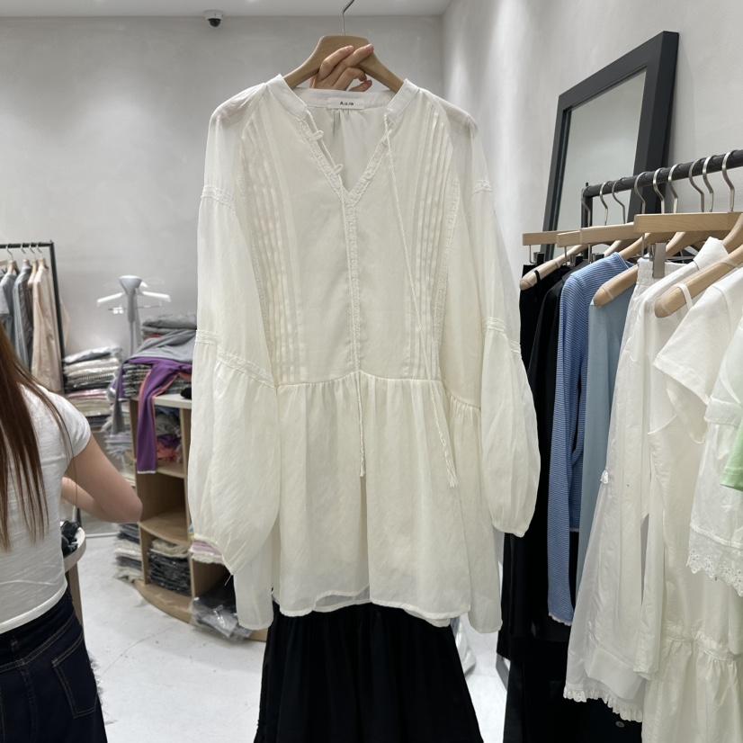 AURA韓國直郵㊣女裝新款25春夏時尚推薦休閑襯衫蕾絲衫蕾絲Au ra襯衫/蕾絲衫