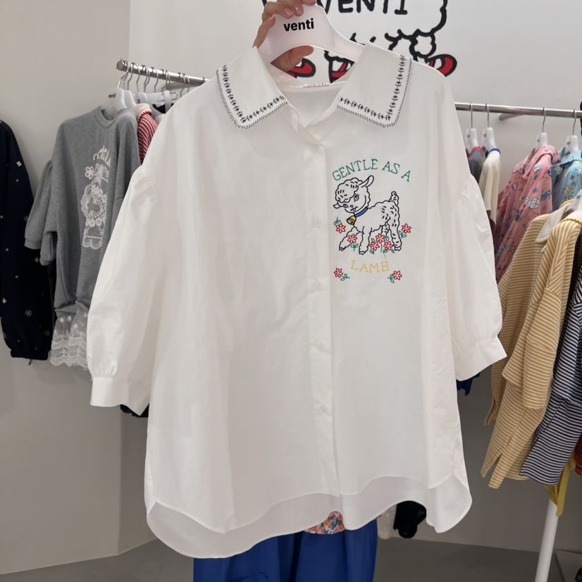 VENTI韓國直郵㊣女裝新品休閑熱賣25春夏推薦襯衫蕾絲衫刺繡VENTI襯衫/蕾絲衫