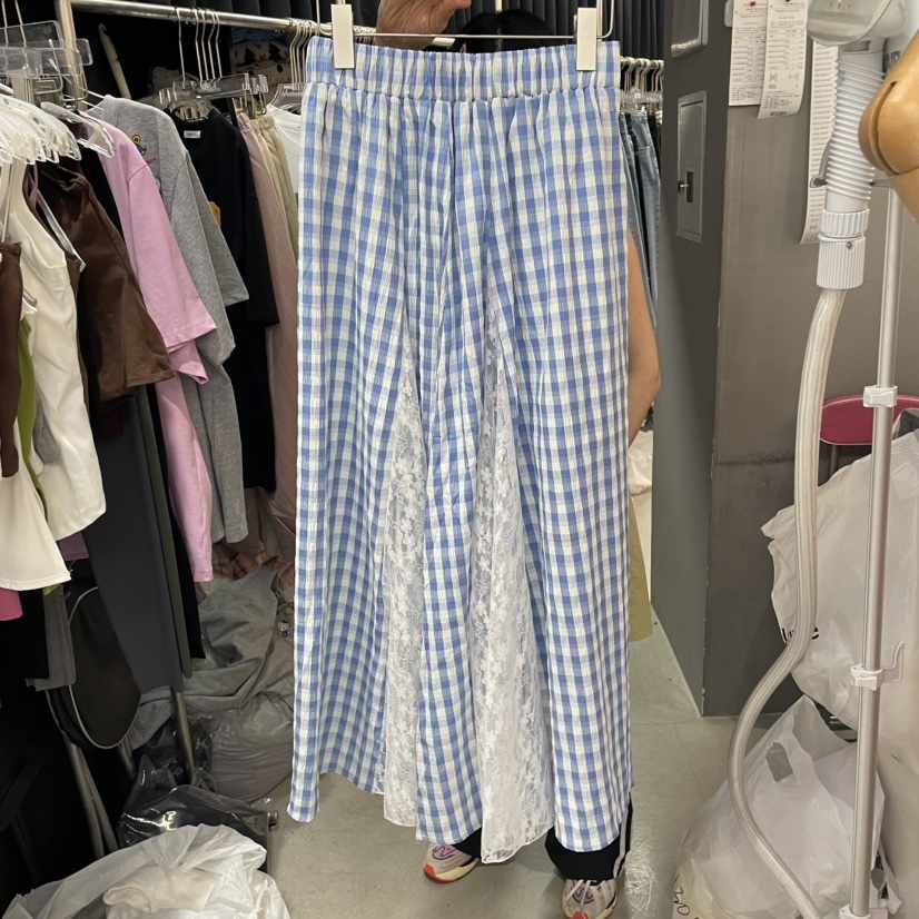 MOMAZU韓國直郵㊣女裝新品時尚推薦休閑人氣25春夏長裙格紋蕾絲MOMAZU長裙