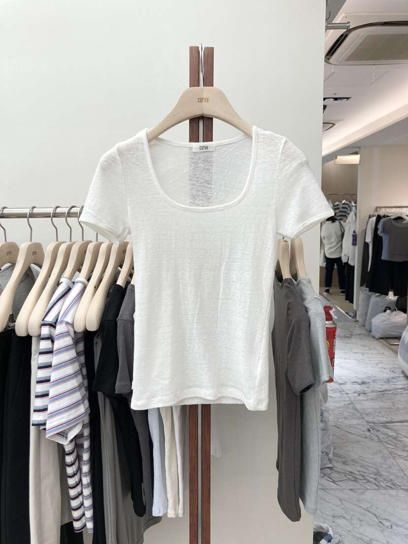 CURVY韓國㊣直郵東大門代購女裝新品時尚休閑推薦人氣T恤亞麻CURVYT恤