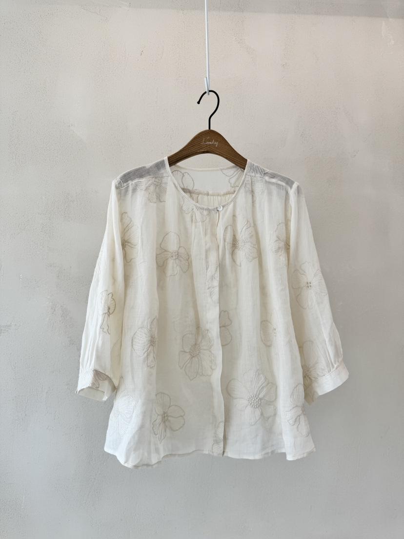 LAUNDRY韓國㊣直郵東大門代購女裝新品休閑襯衫蕾絲衫刺繡亞麻LAUNDRY襯衫/蕾絲衫