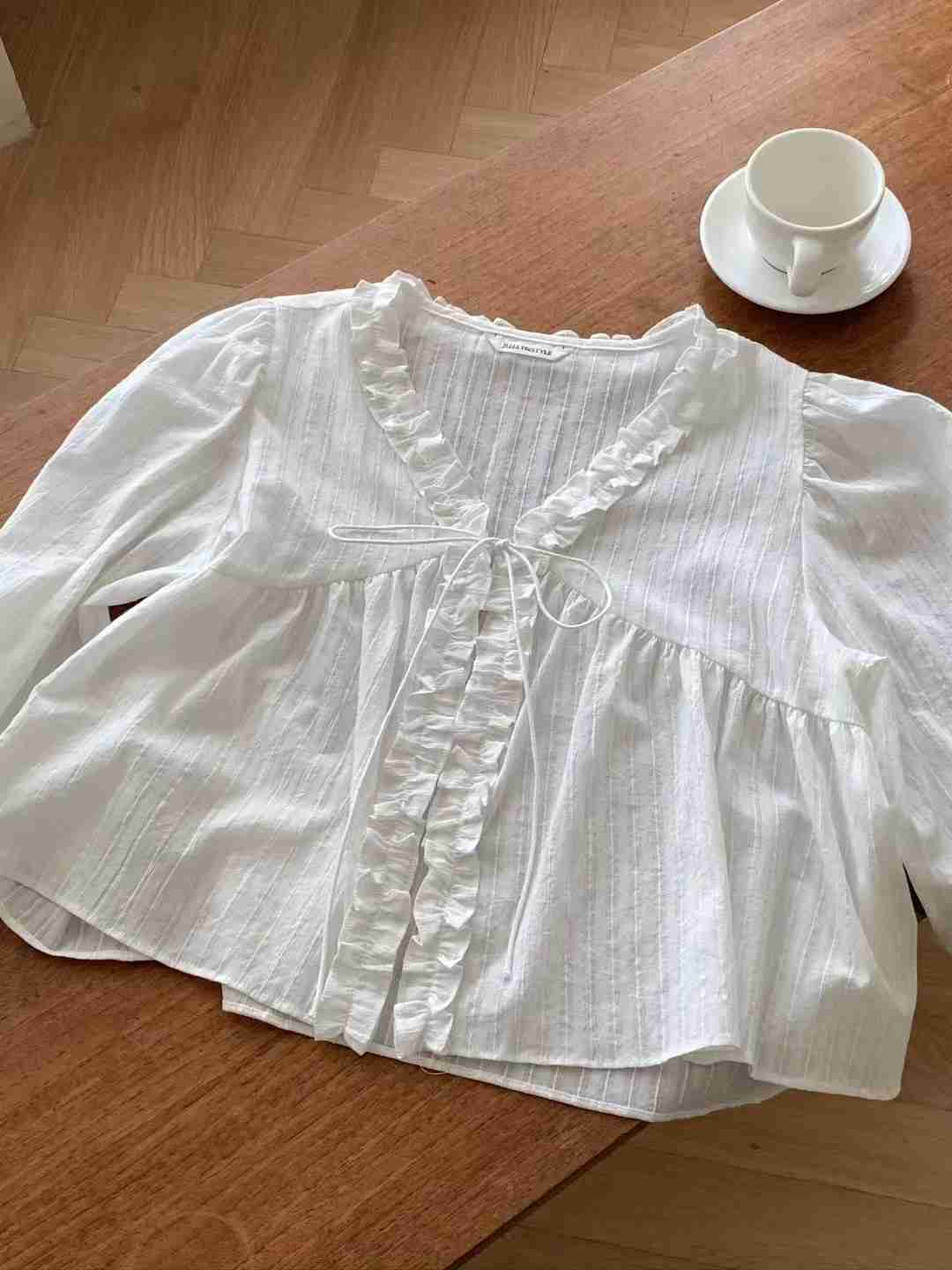 JUILLYSTYLE韓國㊣直郵東大門代購女裝新品25春夏襯衫蕾絲衫蕾絲開衫JUILLYSTYLE襯衫/蕾絲衫