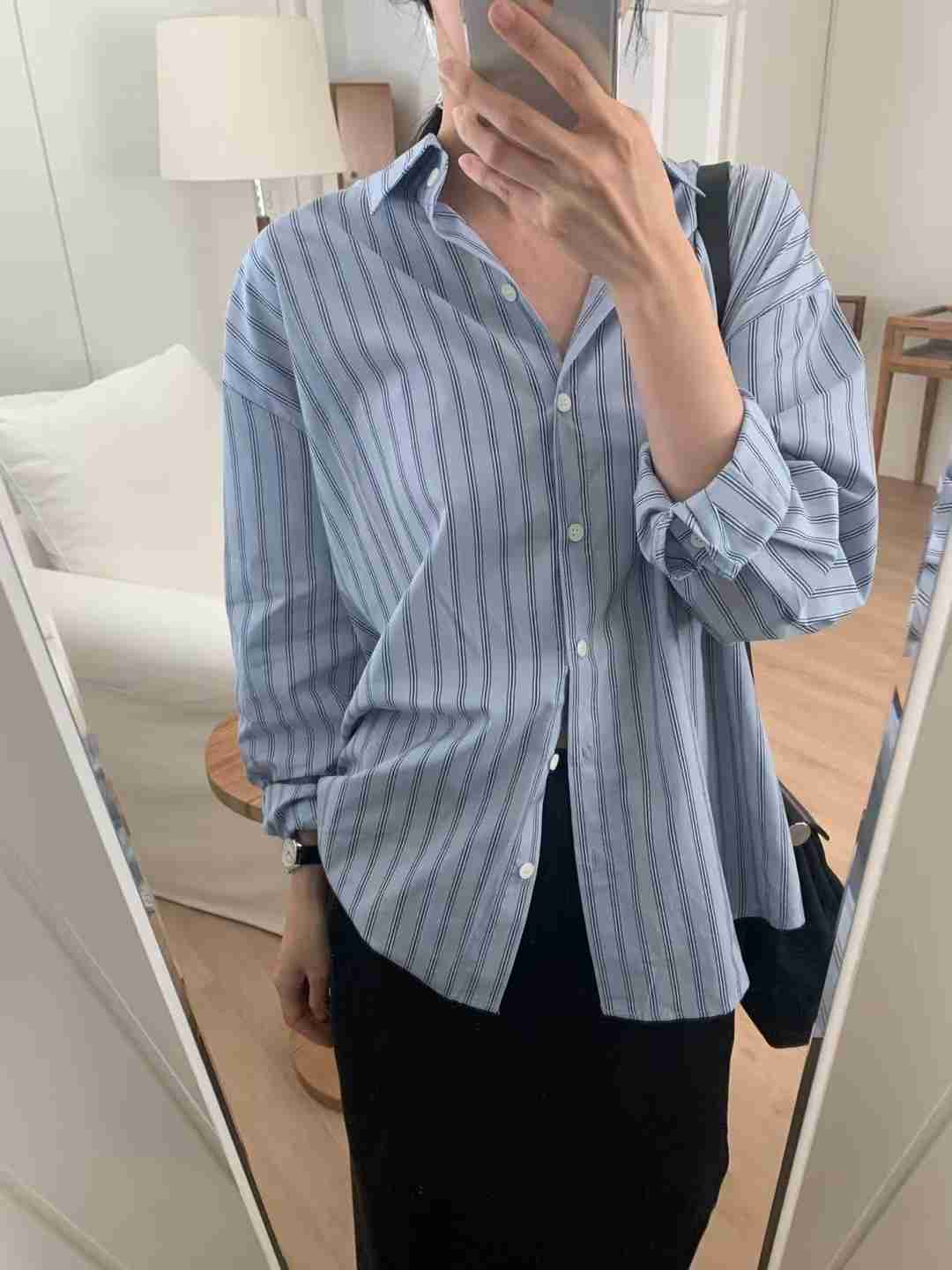 DINING韓國直郵女士新品真品職業熱賣推薦人氣襯衫蕾絲衫條紋DINING襯衫/蕾絲衫