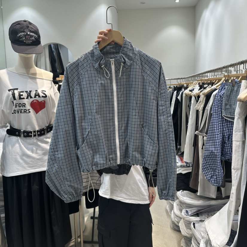 W.FATAL韓國直郵㊣東大門實拍女裝新品時尚25春夏夾克拉鏈格紋W.FATAL夾克